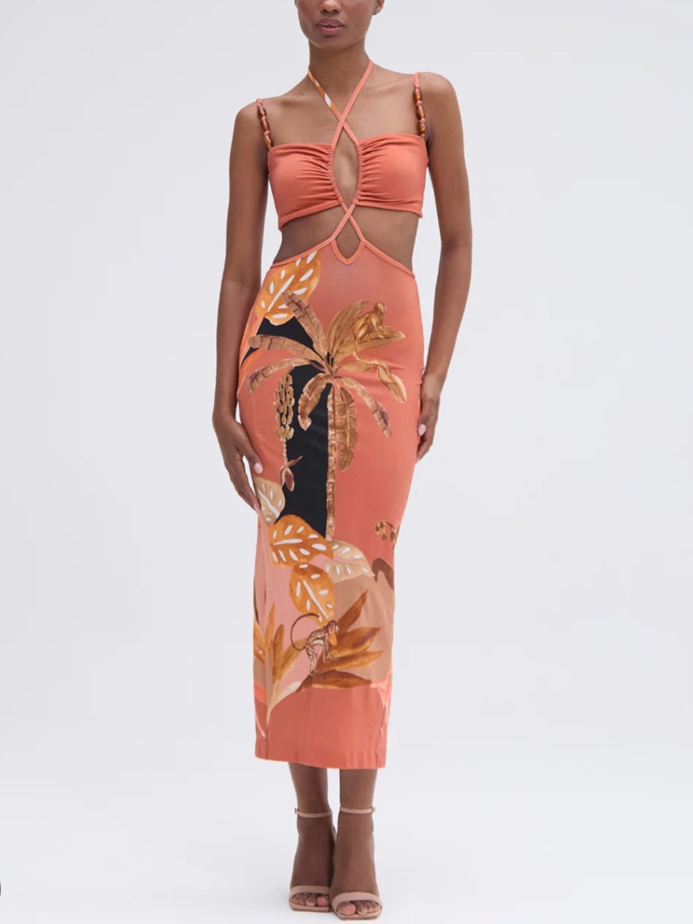 PATBO midi dress in peach midi dress NEW